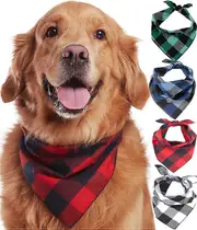 Ersam Plaid Dog Bandana 4 Pack - Cotton Bandanas Handkerchiefs Scarfs Triangle Bibs Accessories for Small Medium Large Dogs Puppies Pets, Black and...