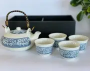 NEW Japanese Chrysanthemum Flower Kiku Tea Set Ceramic Teapot with 4 Cups
