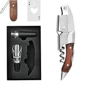 Givvate Wine Corkscrew -Multifunctional Waiters Corkscrew Bottle Opener Stainless Steel with Foil Cutter & Double Hinge Fulcrum-Wine Aerating Pourers-Gift Box for Men