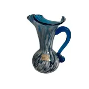 Viking Glass Rainbow Blue Swirl Hand Blown Art Glass 5" Ewer Pitcher Vintage