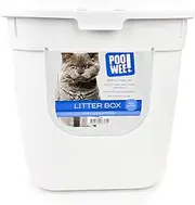 POOWEE! Top Entry Cat Litter Box with Scoop, White, 54x38x42cm – Anti-Tracking Mat, One-Way Flap Door, Hinged Lid, Durable & Easy Clean, Aussie Owned