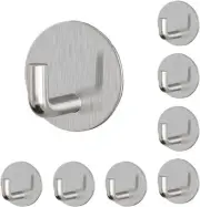 8 Pack Silver Adhesive Wall Hooks, Towel Hooks for Bathrooms, Round, Silver-R