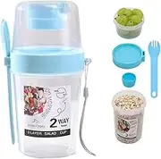 VICSDEP Keep Fit Salad Meal Shaker Cup,Salad Oats Container Portable Fruit and Vegetable Salad Cups Container with Fork & Salad Dressing Holder Blue