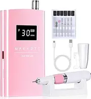 Makartt Electric Nail Drill, 30000RPM Rechargeable E File, Perlarie Pearly Pink Portable Nail Grinder with Drill Bits & Sanding Bands for Manicure Salon Home Use
