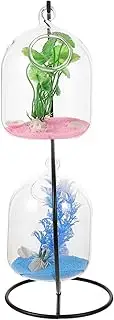 FUTUREORYY 1 Set Hanging Glass Fish Tank Mini Tabletop Aquarium with Iron Stand Clear Betta Fish Bowl Decorative Accessories for Spaces Easy to Install and Maintain