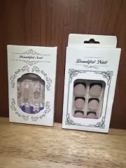 New Women’s Acrylic Hand And Toe Nail Set Combo Natural Black Tips And Tiny Bows