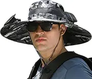 [Generic] Hat with Fan | Wide Brim Solar Fan Hat, Summer UV Protection, 3 Adjustable Wind Speeds | USB Solar Charging, Breathable Golf Sun Hats for Outdoors