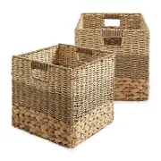 2pk 12" Mixed Weave Storage Cubes, Square Shelf Basket Bins, Natural Wicker