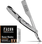100 BLADES + Facón Professional Marble Straight Edge Barber Razor - Salon Quality Cut Throat Shavette