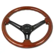 NRG Reinforced 35cm 3"Deep Dish Matte Black Spoke Brown Wood Grip Steering Wheel