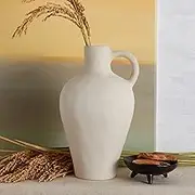 White Ceramic vase-Thin-Interior Decor Choice; Hand Made vase for Living Room, Kitchen,Dinning Room and Study; Home Decor for Coffee Table,Fireplace, Side Table,and Book Shelves; Artistic Gift idea