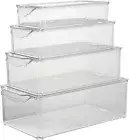 4-Pack Fridge Organizer Bins with Lids - Stackable Clear Storage Containers