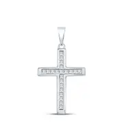 14k White Gold Princess Diamond Religious Cross Pendant 1/4 Cttw
