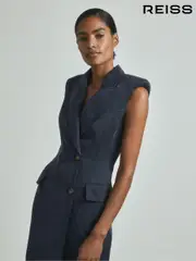 Reiss Navy Guliana Cupro Tux Midi Dress (B16753) | $1,020
