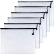 Oaimyy-B5(7"x 11"), Mesh Zipper Pouch Document Folders Bag Plastic Zip File Folders for School Office Supplies, Travel, Organizing Storage-Black,6 Pcs