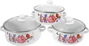 Cabilock 3Pcs Enamel Cooking Pot with Lid Double Handle Stockpot for Soup Noodles Rice Heat Resistant Kitchen Cookware Suitable for Induction Gas Cookers