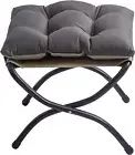 15" Folding Foot Stool for Patio, Small Accent Outdoor Ottoman, Metal Frame Fold