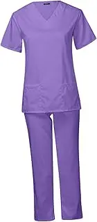 [Frediuo] Women Scrub Uniform Set Elastic Waist Top and Pants for Beauty Salon Cosmetology