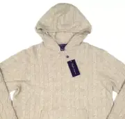 Purple Label Ralph Lauren 100% Cashmere Cable Knit Hoodie Sweater Natural Oat M