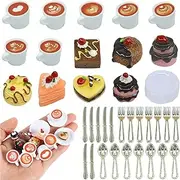 Mini Food Miniature Food 42-Piece Dollhouse Accessories Kitchen Gnome Food Miniature Food Coffee Cup Cake Dessert Miniature Accessories for Mini Kitchen, Mini Tea Party, DIY Micro Landscape