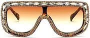 [HPIRME] Steampunk Diamond Goggles One Piece Pearl Glasses for Women Fashion Oversized Luxury Rhinestone Men Eyeglasses Shade Uv400(one size/C4)
