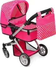 Adjustable Height Polka Dot Toy Stroller for Dolls - Foldable & Lightweight