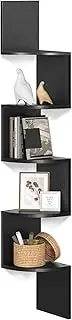 VASAGLE LBC20BK Corner Shelf, Wall Shelf, 5 Tiers, Zigzag Floating Shelf, Bookcase for Kitchen, Bedroom, Living Room, Office, Black