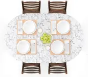Oval Fitted Vinyl Tablecloth with Elastic Edged & Flannel Backing, Waterproof Wi