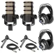 Rode PodMic Dynamic Podcast Microphone (Pair) with Stands and Headphones