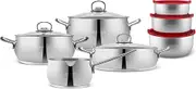 Karaca Stainless Steel Cookware Set 13-Piece, Storage Containers, Saucepan, Pot Set, Induction Kitchen Cooking Set for Daily Cooking, Elegant Silver Finish Pots and Pans Set
