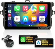 Crownyu for Toyota Corolla 2009-2013 Radio Compatible with Wirelessly Carplay Android Auto Upgrade Android Car Stereo Bluetooth Navigation Touchscreen GPS FM Multimedia Player Backup Camera Head Unit