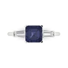 1.62ct Emerald 3 stone Blue Sapphire Promise Engagement Ring 14k White Gold