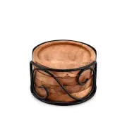Acacia Wood Coaster Set of 4 with Iron Holder for Tea, Drinks, Mugs, Cans,
