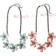 Glossy Opaque Pastel Chic Floral Flower Cluster Corsage Crystal Mesh Necklace