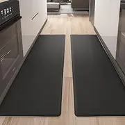 Color&Geometry Kitchen Rugs, Kitchen Rug Set 2 Piece Kitchen Runner Rug Kitchen Floor Mat, Cushioned Anti Fatigue Kitchen Mat Non Skid Waterproof Comfort Standing Kitchen Rug, 17"x59"+17"x59", Black