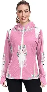 [RPLIFE] Whimsical Unicorn Pink Sunscreen Clothes Women, Upf 50+ Zip up Long Sleeve Fishing Shirt