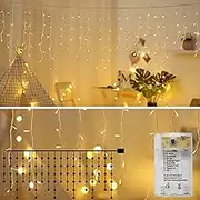 Areskey Icicle Lights,10Ft 90 LED Window Curtain String Light,8 Modes USB Battery Operated,Waterproof Fairy String Lights for Indoor Outdoor Wedding Party Home Garden Bedroom Decoration,Warm White