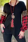 Black & Red Plaid Long Sleeve Top with Leopard Sequin Accents