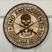 12in round 2nd Amendment Cribbage Board - 2 Tracks with Pins