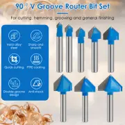 8Pcs V Cut Router Bit Set 1/4 Inch Shank Carpenter 90 Degree V Bit Cutter jeJsR
