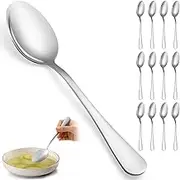 12 Pcs Dinner Spoons Set, Food-Grade Stainless Steel Large Tablespoons, Metal Cutlery Spoon, Serving Spoon, Spoons Silverware for Home, Kitchen or Restaurant, Mirror Polished, Dishwasher Safe 8 Inch