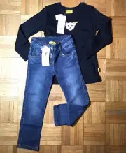 NWT Steiff Kids T Shirt Jeans Set Size 4 Bear Embroidery New KNOPF
