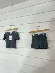 New Zara baby dark grey 100% cotton pj waffle knit shorts set 12 18 months Y1012