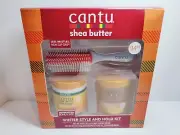 Cantu Winter Style and Hold Kit - brush, coconut curling cream, hair styling gel