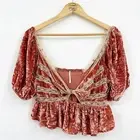 NWT Free People Yours Truly Velvet Peplum Top in Mauve, Size Small, Romantic