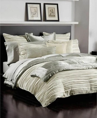 Donna Karan Tidal Collection 3P queen duvet cover Shams Set Silver