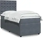 vidaXL Dark Grey Velvet Single Bed with Pocket Spring Mattress and Adjustable Headboard - King Single