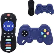 PandaEar Silicone Baby Teething Toys | Remote Control & Game Pad Teether Toys for Babies 6-18 Months | BPA Free Sensory Chew Toys Natural Freezer Safe for Infants Toddlers (Black & Blue)