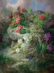 Alpine flowers with butterfly Tile Mural Kitchen Bathroom Wall Backsplash Art