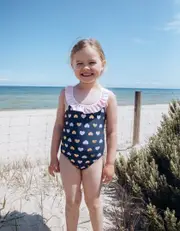 Girls Bathers Gold & Pink Hearts One-Piece Swimsuit – Sizes 3–7 Swimwear
